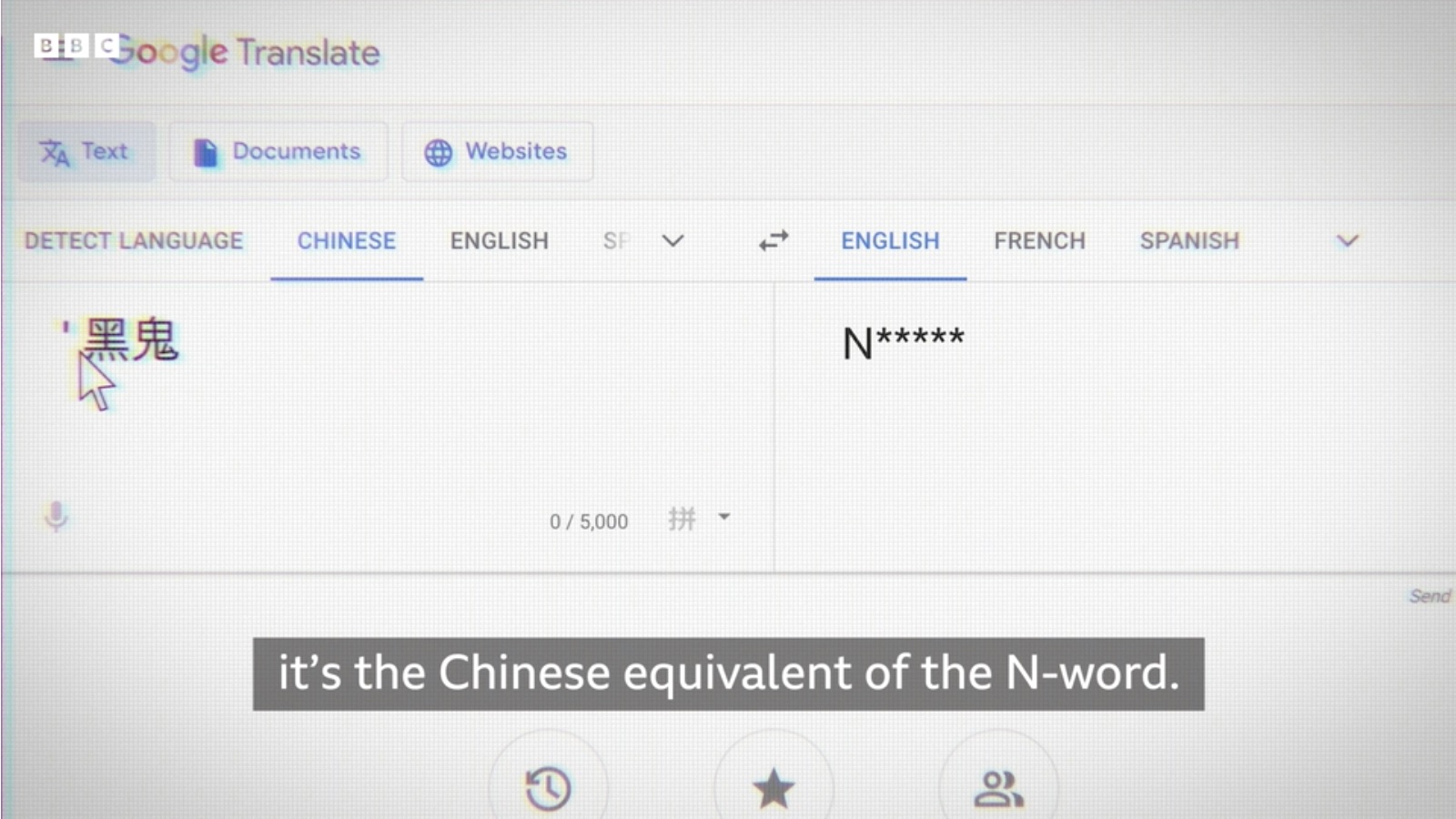 screenshot showing the Chinese Hei Gui and the English 'translation', N*****